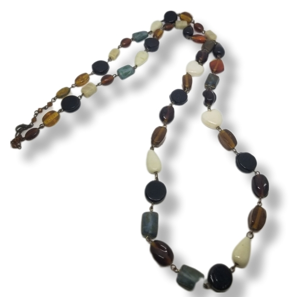 VINTAGE LONG HEART DESIGN MULTICOLOR ART GLASS BEAD NECKLACE - Picture 3 of 7